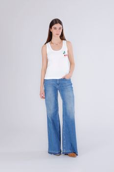 camiseta sin mangas con estampado de cerezas off white