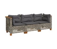 vidaxl sofa de jardin de 3 plazas con cojines ratan sintetico gris