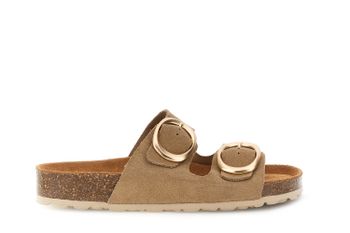 sandalias de plataforma de ante con doble hebilla taupe 40