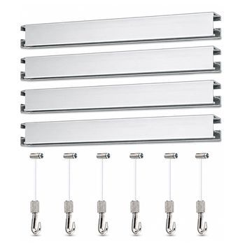 Colgar Cuadros Sin Agujeros Pack 6 Metros Eurohang Guías Aluminio Plata Mate 150 Cm Con 6 Colgadores Fast Nylon Clips Tapas Tornillos