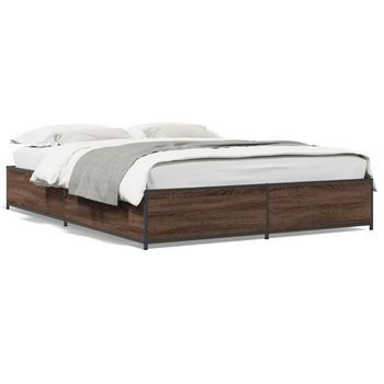 Estructura Cama Madera Ingeniería Metal Marrón Roble 120x190 Cm Vidaxl