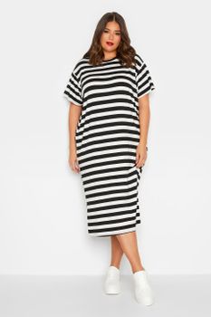 Limited Collection Vestido Largo De Rayas Blancas Y Negras, Mujer Curvy Y Tallas Grandes, Limited Collection