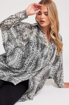 Yours London Camisa Larga Gris Serpiente De Gasa Con Manga Murciélago, Mujer Curvy Y Tallas Grandes, Yours London
