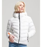 superdry para mujer w5011594a chaqueta acolchada de microfibra con capucha blanco s casual poliester reciclado sostenible