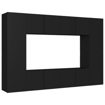 Set De Muebles De Salón Tv 8 Piezas Madera Ingeniería Negro Vidaxl