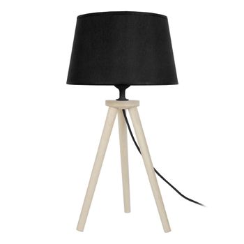Lámpara de mesa trípode madera natural pantalla negro