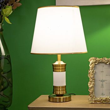 Lámpara de mesa de metal blanco y dorado cm ø 31x52