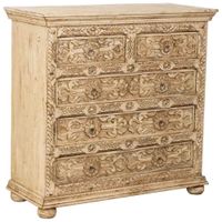 comoda de madera artesanal con 5 cajones beige 100x43x95h cm