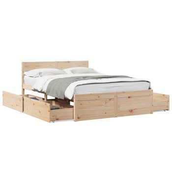 Cama Doble | Cama Para Adultos | Estructura De Cama Con Cajones Madera Maciza Pino 120x190 Cm