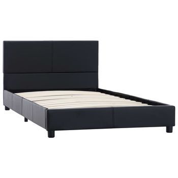 Cama Individual | Estructura De Cama Sin Colchón Cuero Sintético Negro 90x200 Cm Cfw23829