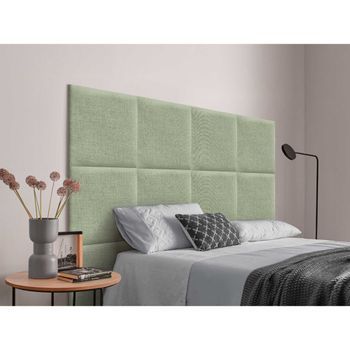 Dhome Cabecero Tapizado Para Camas De 95cm Compuesto De Paneles Autoadhesivos Intercambiables De Lino Natural Cama Lujo Dormitorio Acolchado (verde,