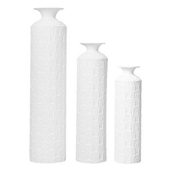 Set De 3 Jarrones De Pie - Decoración Para Salón - Metal - Blanco (24x24x85cm)