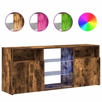 Mueble Tv | Mueble De Salón | Armario Tv Con Luces Led Roble Ahumado 120x30x50 Cm