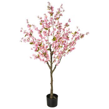 Planta Artificial En Maceta Verde Negro Material Hojas De Plástico Rosas 152 Cm Interior Cherry Tree