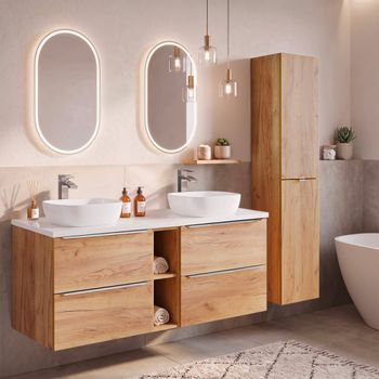Conjunto mueble lavabo doble 140cm tableros laminados madera
