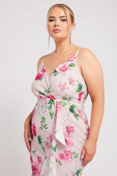 Yours London Vestido Rosa Pálido Con Tirantes De Flores , Mujer Curvy Y Tallas Grandes, Yours London