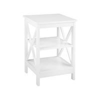 mesa auxiliar blanca con almacenamiento 2 niveles con estanteria minimalista escandinava foster