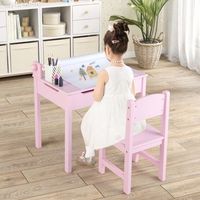 juego de mesa y silla infantil con almacenamiento y soporte para rollo de papel rosa