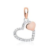 colgante corazones 14 quilates oro blanco y rosa con diamantes