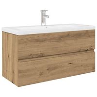 mueble para lavabo con lavabo integrado y grifo roble artesanal