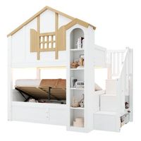 litera infantil de madera maciza cama 90x200 con almacenamiento hidraulico escalera y led blanco y natural