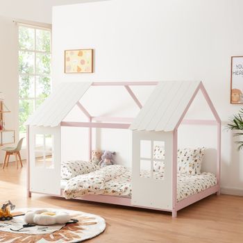 Cama Para Niños Tostedt En Forma De Casita 120x200 Cm - Rosa/blanco [en.casa]