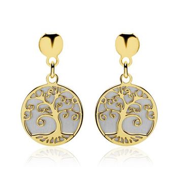 Pendientes árbol de la vida de plata 925, parcialmente dorados