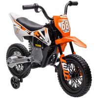 aiyaplay moto electrica para ninos 12v 2 motores suspension trasera ruedas de apoyo desmontables musica 3-6 anos naranja   aosom espana