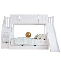 literas 120x200 cm  90x200 cm con tobogan 7 cajones y barreras de seguridad - pino  mdf - blanco sin colchon