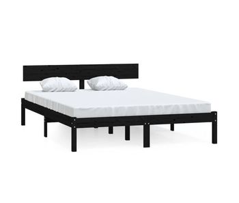 Estructura de cama de madera maciza de pino negra 160x200 cm