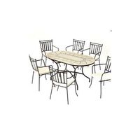 conjunto mesa ovalada y 4 sillones con cojines para terraza