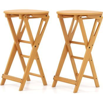 Set De 2 Taburetes De Bar Plegables Taburetes Portátiles De Madera Natural Costway 36 X 33 X 62 Cm