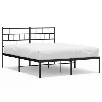 Cama Matrimonial | Cama Para Adultos | Estructura De Cama Con Cabecero Metal Negro 140x190 Cm
