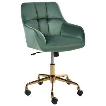 Silla De Oficina De Terciopelo Poliéster Estructura De Metal Dorado Función Giratoria Ajustable Muebles De Oficina Verde Oscuro Palmdale