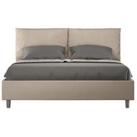 cama para adultos moderna con cojines acolchados de piel sintetica anja-color ribete verde crudo-ropa de cama 160x200 cm