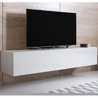mueble tv colgante  mueble de television  mueble de salon  1 puerta 3 compartimentos  160x30x40cm  modelo luke h2  blanco acabado en brillo