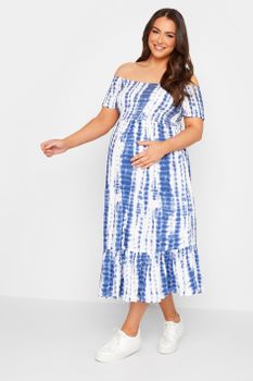 Bump It Up Maternity Vestido Frunido Azul Tie Dye