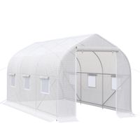 outsunny invernadero de jardin invernadero de plantas tipo tunel con 6 ventanas y puerta enrollable con cremallera 4x2x2 m blanco   aosom espa