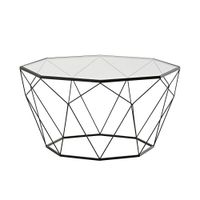 mesa de centro redonda de vidrio y acero negro o80 cm