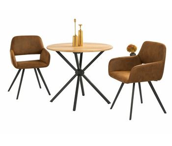 Mesa de comedor giratoria fontana kd de 80 cm de estilo industrial oscuro y juego de 2 sillas + california kd giratorio marrón ante a