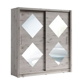 Armario De 2 Puertas Correderas De 205 Cm Con 4 Espejos Cuadrados - Roble Wellington - Colección Ozzula