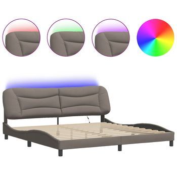 Estructura De Cama Con Led Sin Colchón Hvar Tela Gris Taupe 200x200 Cm Vidaxl
