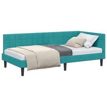 Cama Individual | Cama Para Adulto | Estructura De Cama En Esquina Tuquesa 90 Cm X 200 Cm Terciopelo