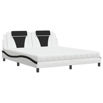 Cama Viana Con Colchón Cuero Sintético Blanco Y Negro 180x200 Cm Vidaxl