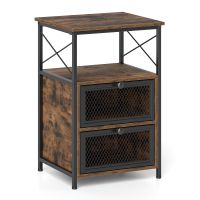 costway mesita de noche individual con estilo industrial armazon metalico solido amplio 40 x 35 x 61cm para dormitorio marron rustico