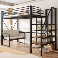 cama alta 90 x 200 cm con escalera de almacenaje y sofa 2 plazas - mdf  metal - carga maxima 120 kg - negro colchon no incluido