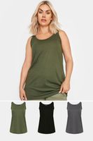 yours juego 3 camisetas sin mangas gris negra y caqui  mujer curvy y tallas grandes yours