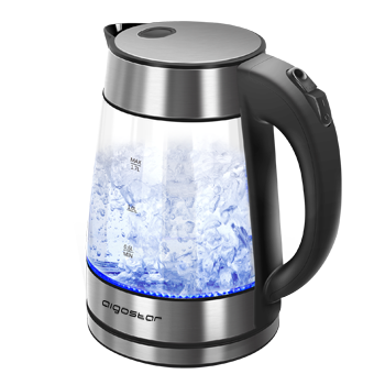 Aigostar Chubby - Hervidor de Agua Eléctrico de Vidrio Borosilicato, Hervidora de Cristal Acero Inoxidable con Iluminación LED, 1,7 litros, 2200 W. Libre de BPA