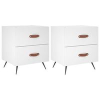mesita de noche 35x40x475 cm madera trabajada hierro y cuero sintetico pu - blanco