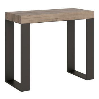 Consola extensible 90x40/300 cm efecto madera roble natural y hierro